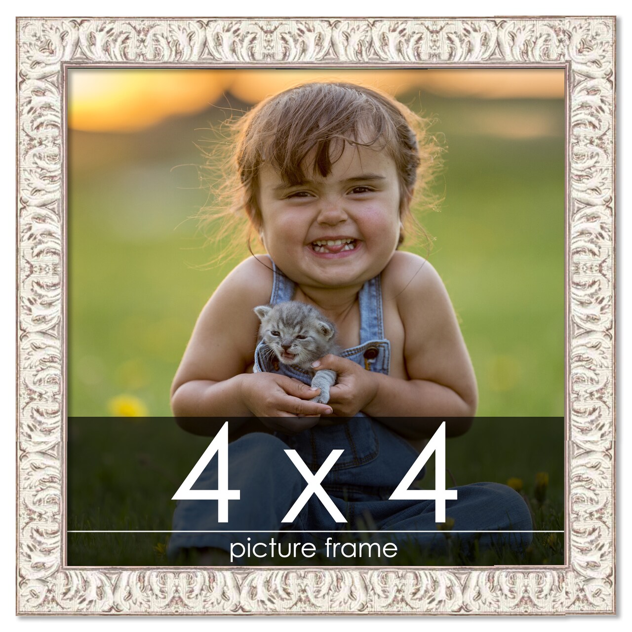 4x4 Refined White Picture Frame - UV Acrylic, Foam Board Backing, Hanging Hardware